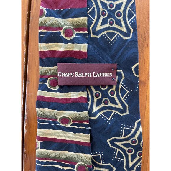 Chaps Ralph Lauren Neck Tie All Silk Stripes Stars Dots Blue Red Made in USA - Picture 3 of 6